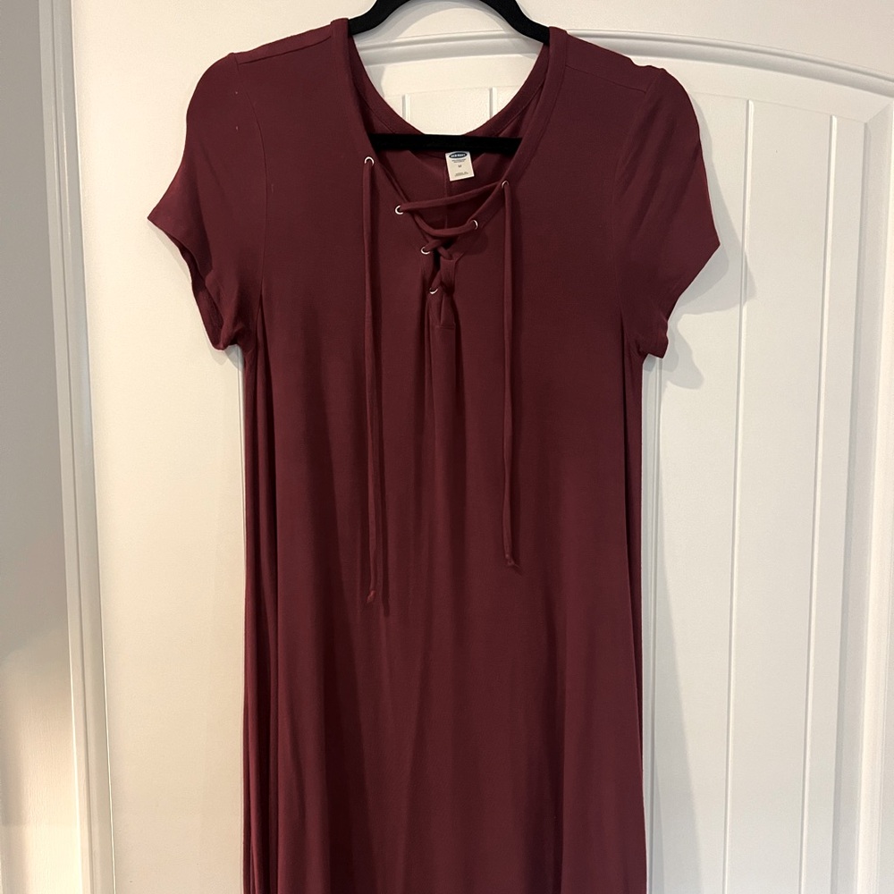 Old Navy Burgundy Swing Tie Front Dress